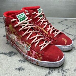 PUMA Suede High Risk Red Custom Floral Drip Classic High Top Streetwear Sneakers